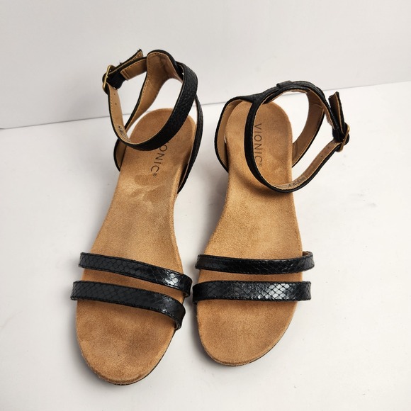 Vionic Women's Black Leather Strappy Buckle Slingback Sandals Size 7.5 - Picture 2 of 6